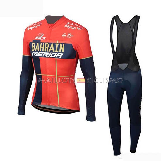 2019 Maillot Bahrain Merida Tirantes Mangas Largas Rojo(2)